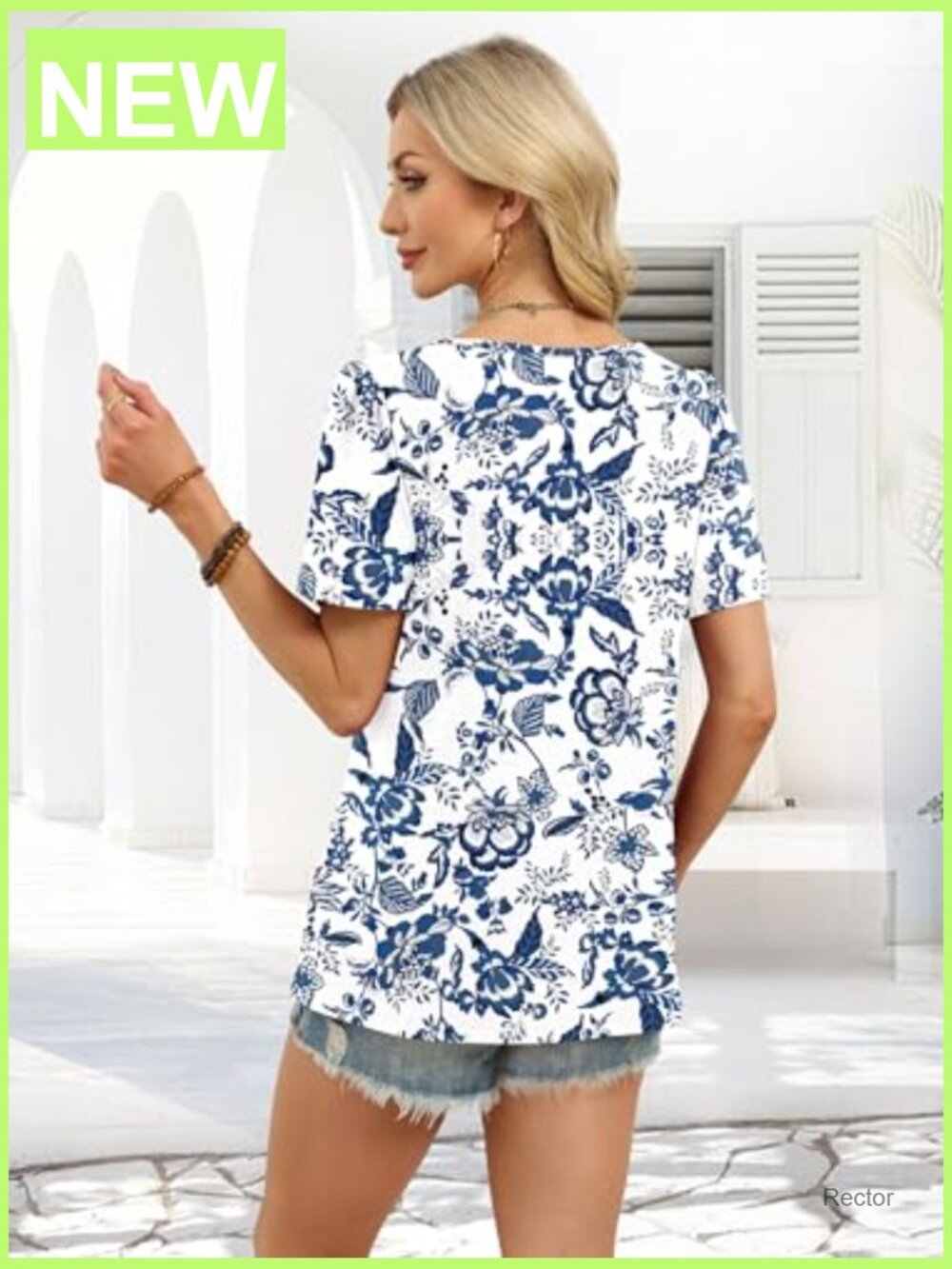 Women's Square Neck Puff Sleeve Blouse Short Sleeve Casual Tee - Picture 4 of 6
